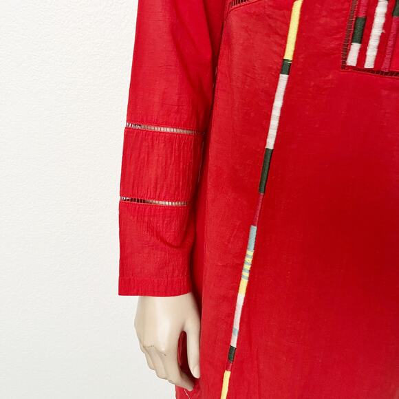 [Prana] Red Embroidered Lahela Coverup Tunic Mini Dress Long Sleeves Sz Medium M - Picture 6 of 13